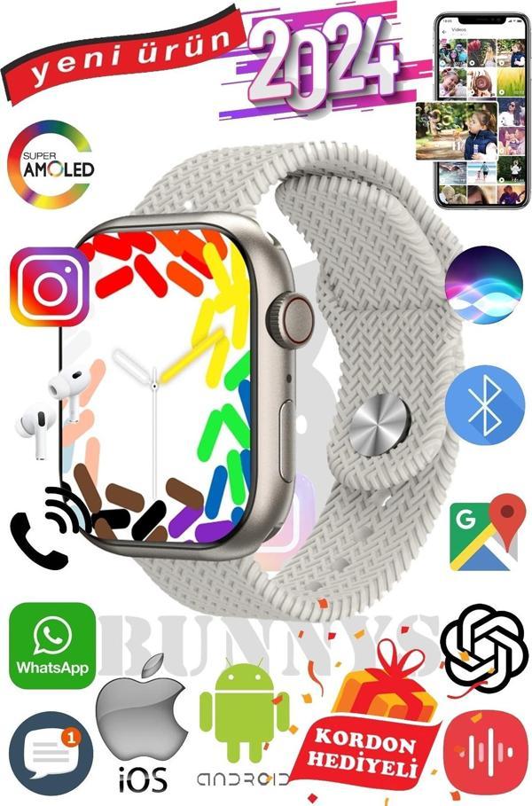 Samsung Galaxy M31 Prime Uyumlu Akıllı Saat Watch 9 Max+2024 45mm Kordon Hediyeli Amoled Ekran - Image 1