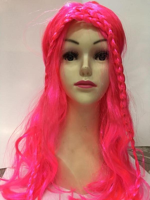 Neon Pembe Renk Örgülü Helen Karakter Peruğu Takma Saç - Image 1