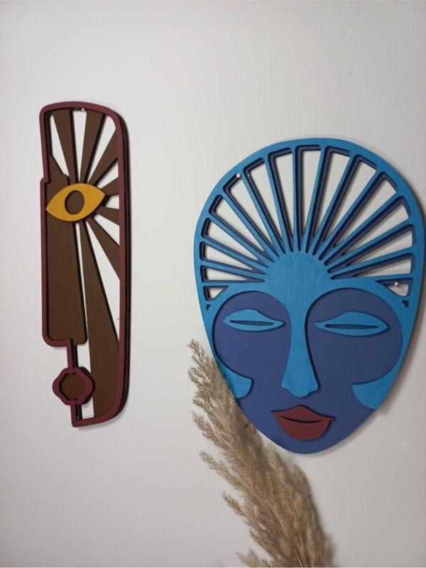 Mes Reves Design Ahşap Boyama Afrika Mask 2'Li Duvar Süsü - Image 1