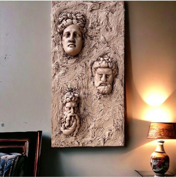 Mes Reves Design Antik Yunan Tanrıları 3D Minyatür Heykelli Kahverengi Rengi Dokulu Duvar Dekorasyonu Tablosu - Image 1