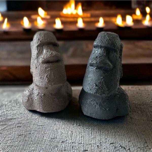 Mes Reves Design El Yapımı Beton Moai Paskalya Adası Dekoratif Heykel Hediyelik Biblo Ev Tasarım Dekoru 2 Li Set - Image 1