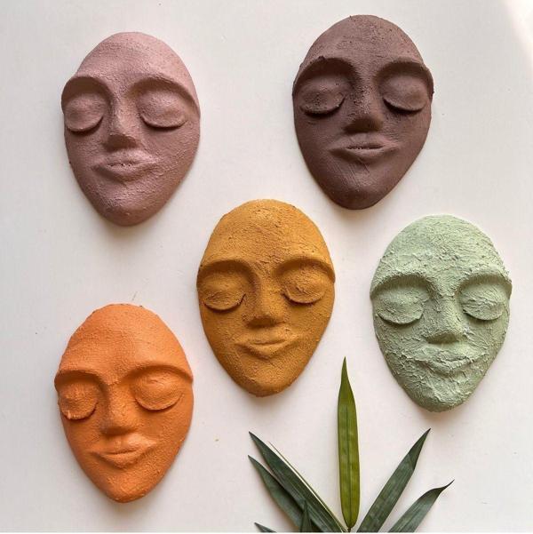 Mes Reves Design El Yapımı Duvar Dekor Heykelleri 5'Li Set, Tasarım Duvar Maskları, Duvar Dekorasyonu - Image 1