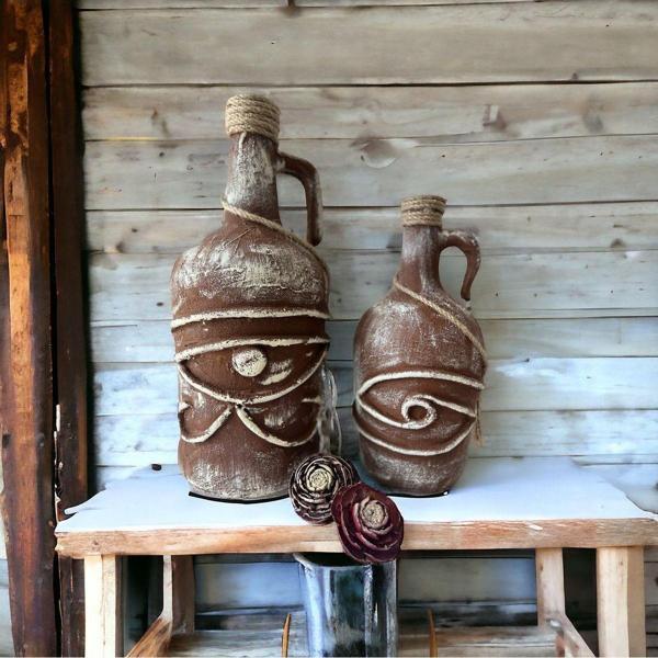 Mes Reves Design Horus'Un Gözü Özel Pigment Boyalı Terakota Dekoratif Damacana Şişeler 2'Li Set - Image 1
