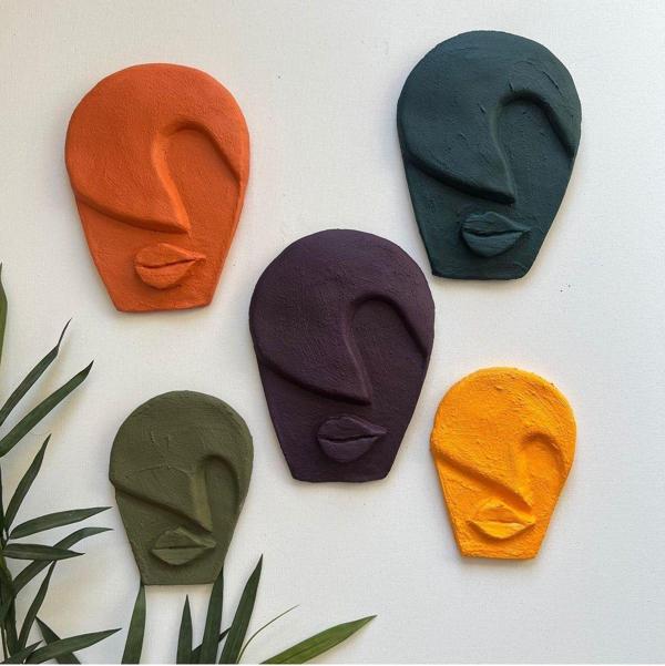 Mes Reves Design Soyut Tasarım El Yapımı Duvar Dekoru Rankli Taş Maske 5'Li Set, Dekoratif Maske, 3D Duvar Heykeli - Image 1