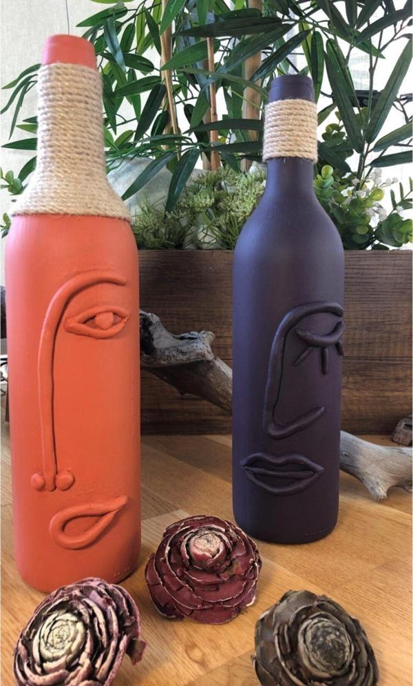 Mes Reves Design Turuncu Ve Mor El Yapımı Dekoratif Şişeler 2 Li - Image 1