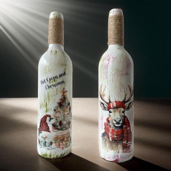 Mes Reves Design Yılbaşı Dekoru, Yeniyıl Hediyesi, Geyikli Noel Süsleri, Şarap Şişesi Dekoru, Yılbaşı Masası Süsleri - Image 1