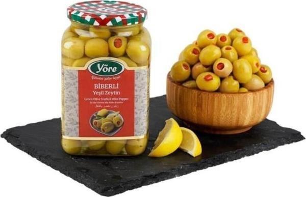 Yöre Domat Biberli Jumbo Yeşil Zeytin Cam Kavanoz 2 X 550 Gr (181-200 Kalibre) - Image 1