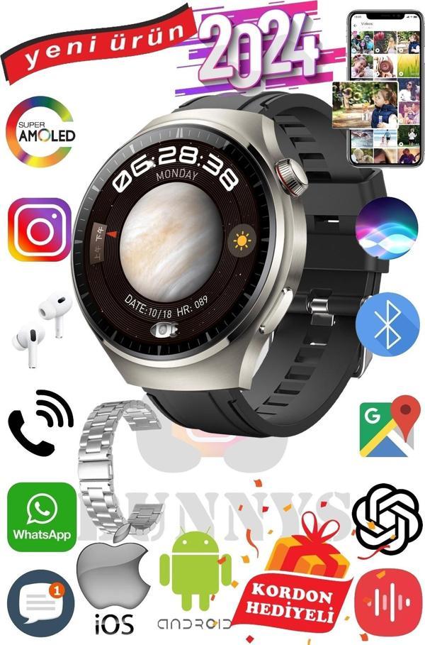 Samsung Galaxy S24 Uyumlu Akıllı Saat Erkekler İçin Konuşma Özellikli Metal Kordon Hediyeli - Image 1