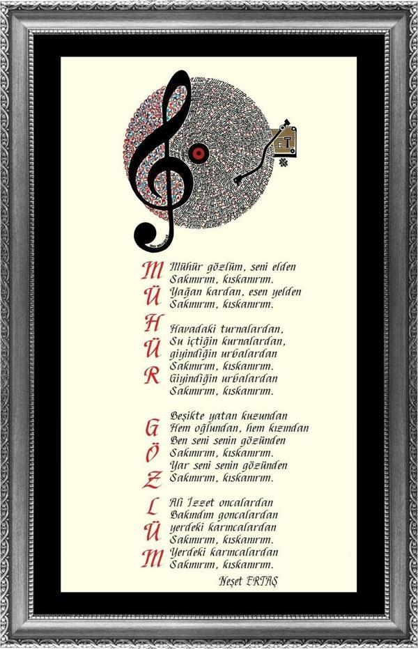Yazı Yolcusu Mühür Gözlüm Neşet Ertaş 48x28 Hat Kaligrafi - Image 1