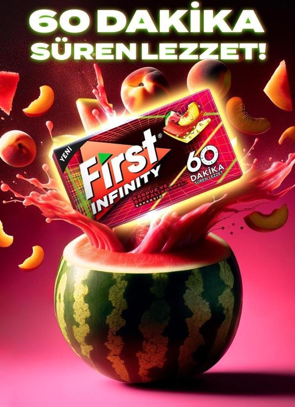 First Infinity 60 Dk Karpuz&Şeftali Aromalı Sakız 27 Gr - 12 Adet - Image 1