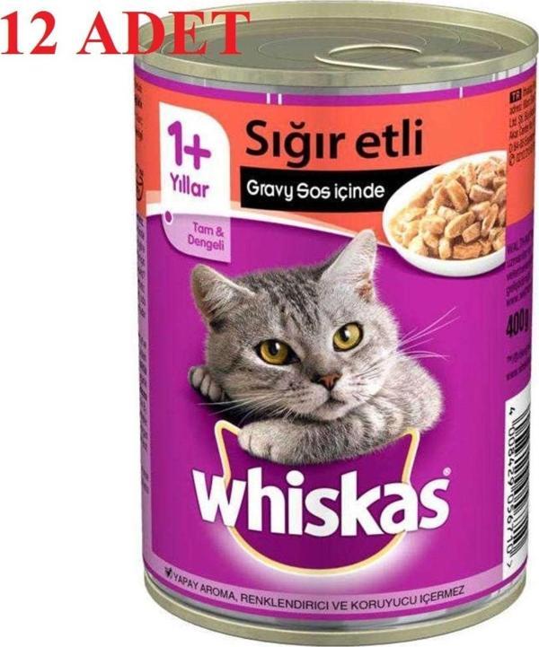 Whiskas Sığır Etli,Biftekli Konserve Kedi Maması 400 Gr X 12 Adet - Image 1