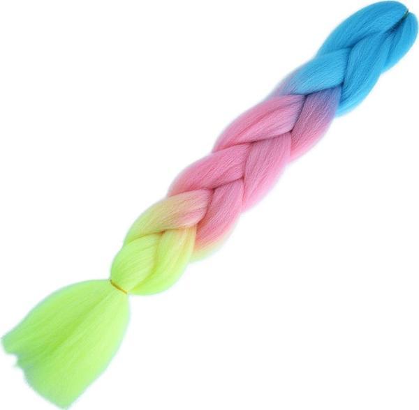  Afrika Örgülük Ombreli Sentetik Saç 100 Gr. - Açık Mavi / Pembe / Neon Sarı - Image 1