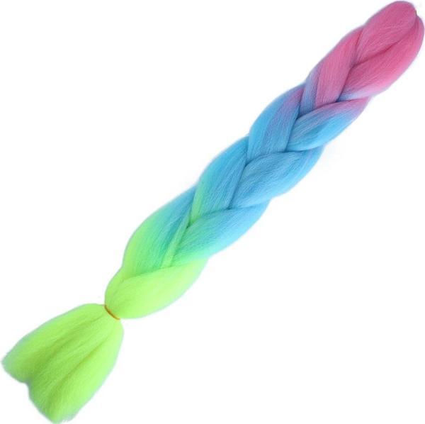  Afrika Örgülük Ombreli Sentetik Saç 100 Gr. - Pembe / Açık Mavi / Neon Sarı - Image 1