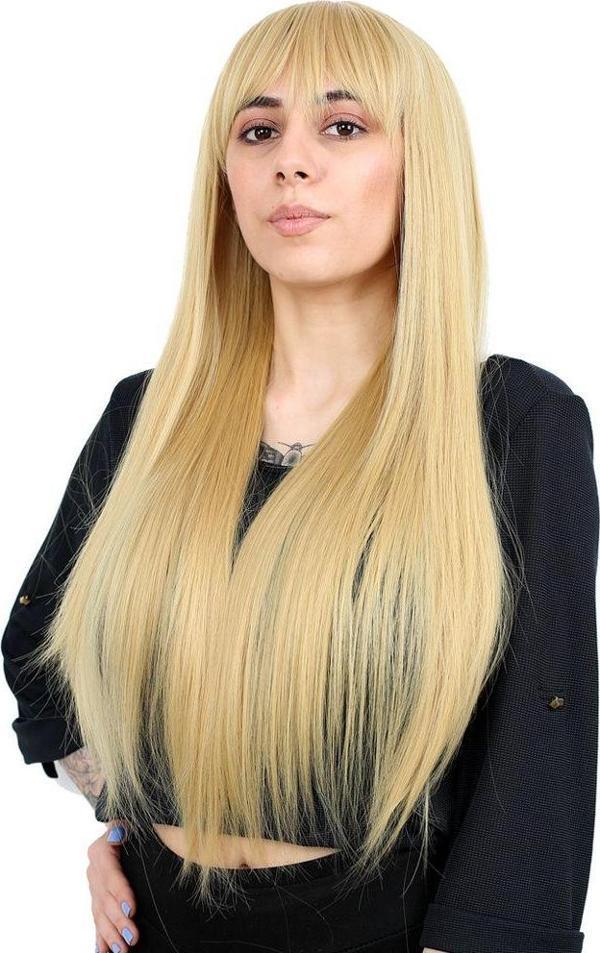  Fiber Sentetik Uzun Düz Kahküllü Peruk - Sarı - Image 1