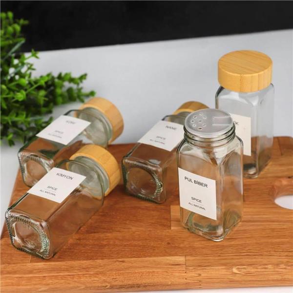 12 li Mien Bambu Kapaklı Cam Baharatlık Seti 120ml 7119008 - Image 1