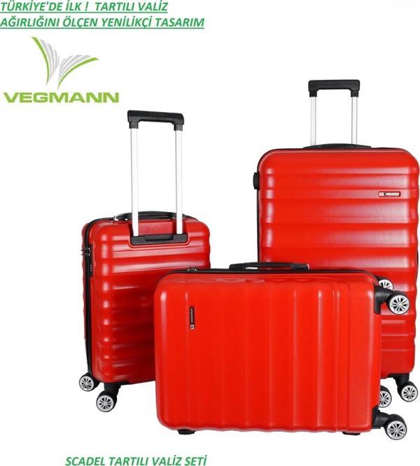 Vegmann Tartılı Scadel Kırmızı 3 lü Valiz Seti - Image 1