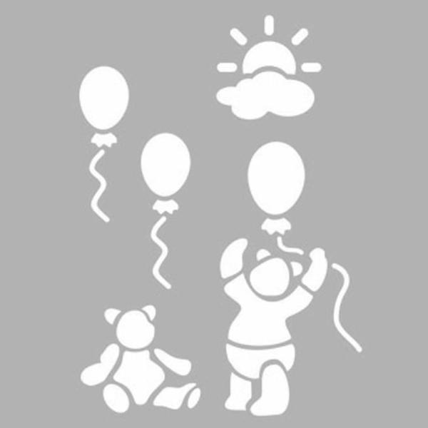 Balon ve Ayıcık Stencil Boyama şablonu 30x30 cm, Duvar Stencil, Fayans Stencil, Mobilya Stencil - Image 1