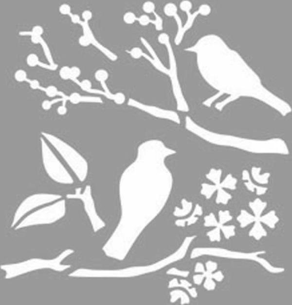 Kiraz Dalında Kuş Stencil Boyama şablonu 30x30cm, Duvar Stencil, Fayans Stencil, Mobilya Stencil - Image 1