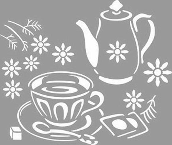 Çay Saati Stencil Boyama şablonu 30x30 cm, Duvar Stencil, Fayans Stencil, Mobilya Stencil - Image 1