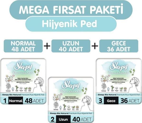 Sleepy Bio Natural Premium Plus Hijyenik Ped 124 Adet Ped Mega Fırsat Paketi - Image 1