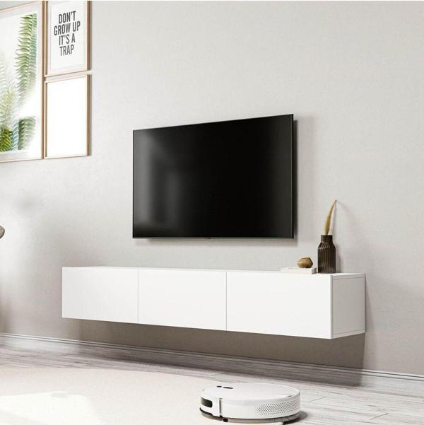Mezza 1220 DORE 3 KAPAKLI KULPSUZ 150 CM TV ÜNİTESİ BEYAZ - Image 1
