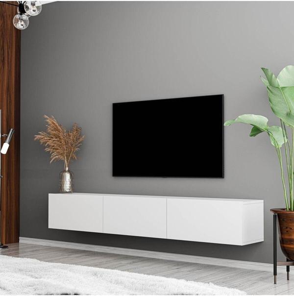 Mezza 1230 SOLE 3 KAPAKLI KULPSUZ 180 CM TV ÜNİTESİ BEYAZ - Image 1