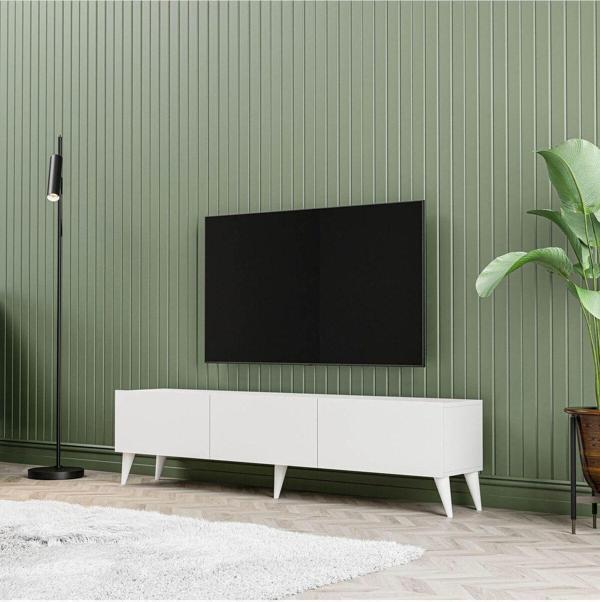 Mezza 1240 EVA 3 KAPAKLI KULPSUZ 150 CM AYAKLI TV ÜNİTESİ BEYAZ - Image 1
