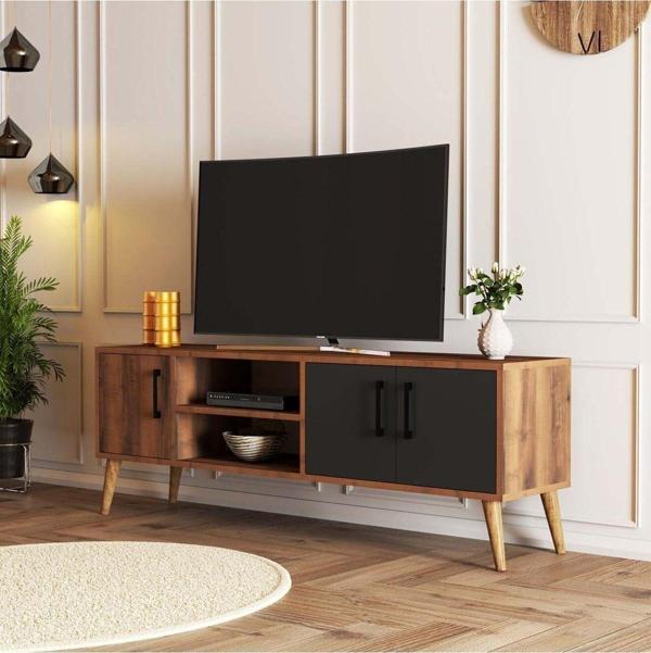 Mezza 1580 EXXEN 150 CM (AHŞAP AYAKLI) TV ÜNİTESİ HAT-ANTRASİT - Image 1