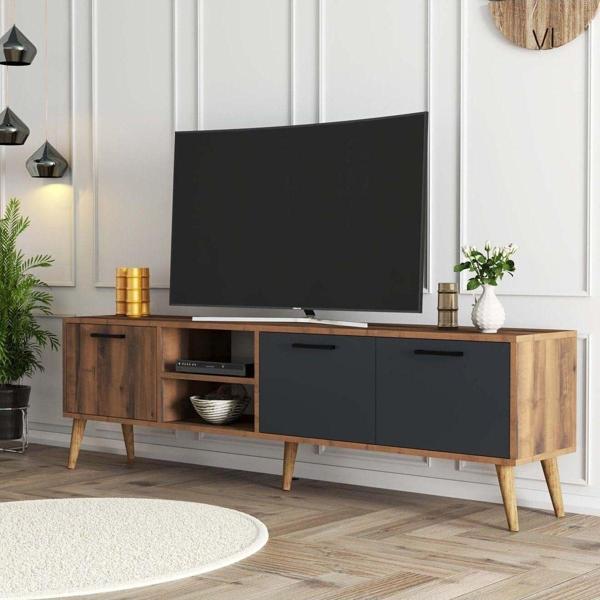 Mezza 1581 Exxen 180 Cm (AHŞAP AYAKLI) Tv Ünitesi Hat - Antrasit - Image 1