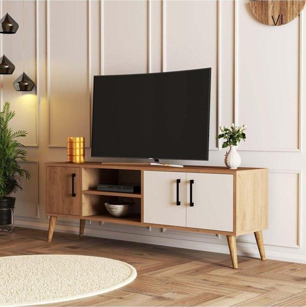 Mezza 1584 EXXEN 150 CM (AHŞAP AYAKLI) TV ÜNİTESİ SEPET-BEYAZ - Image 1