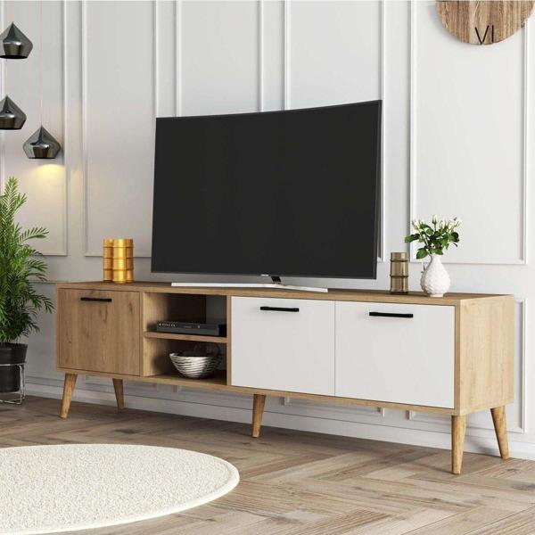 Mezza 1585 Exxen 180 cm (Ahşap Ayaklı) Tv Ünitesi Sepet Beyaz - Image 1