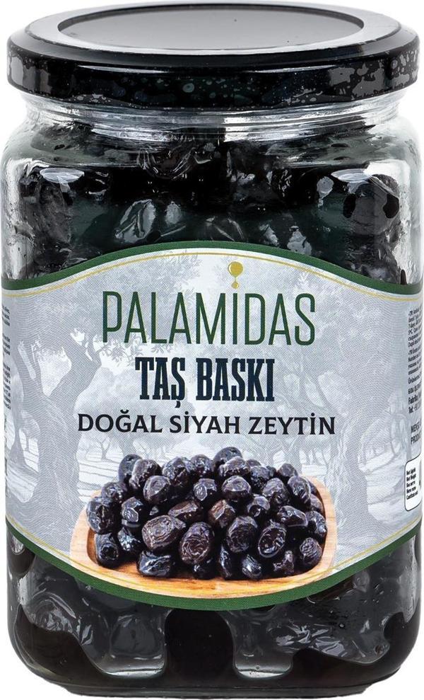 Palamidas Taş Baskı Doğal Siyah Zeytin 400 gr Cam Kavanoz - Image 1