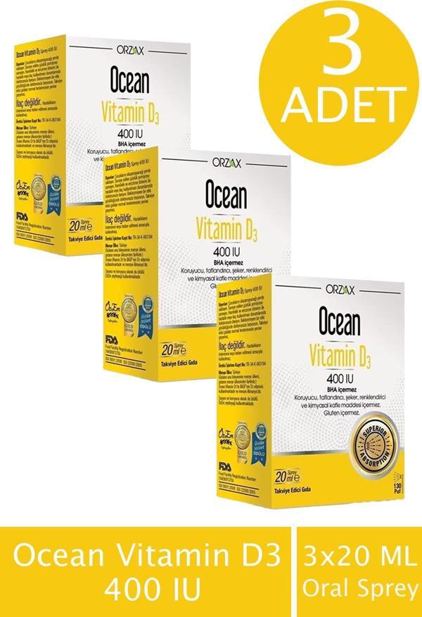 Ocean Vitamin D3 400 IU Oral Sprey 20 ml 3 ADET - Image 1