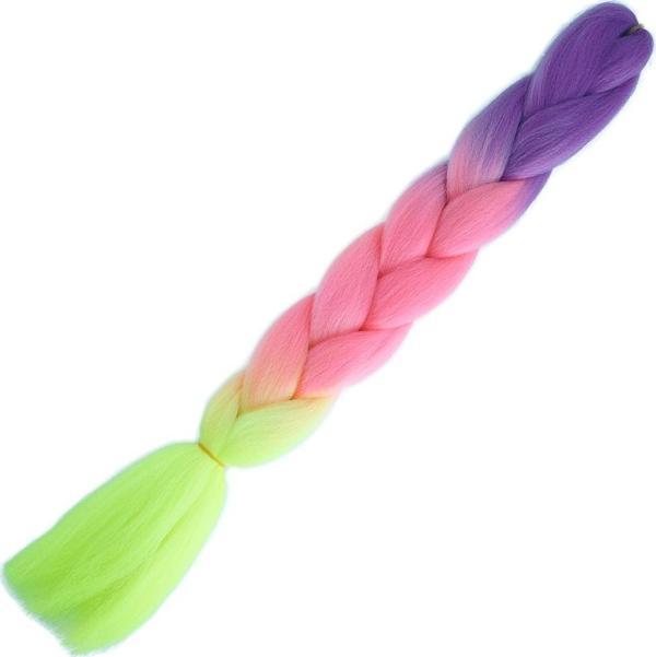 Afrika Örgülük Ombreli Sentetik Saç 100 Gr. - Mor / Açık Pembe / Neon Sarı - Image 1