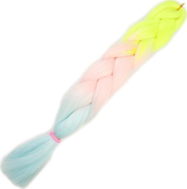  Simli Neon Sarı / Şeker Pembe / Su Yeşili Ombreli Örgülük Saç 100 Gr. - Image 1