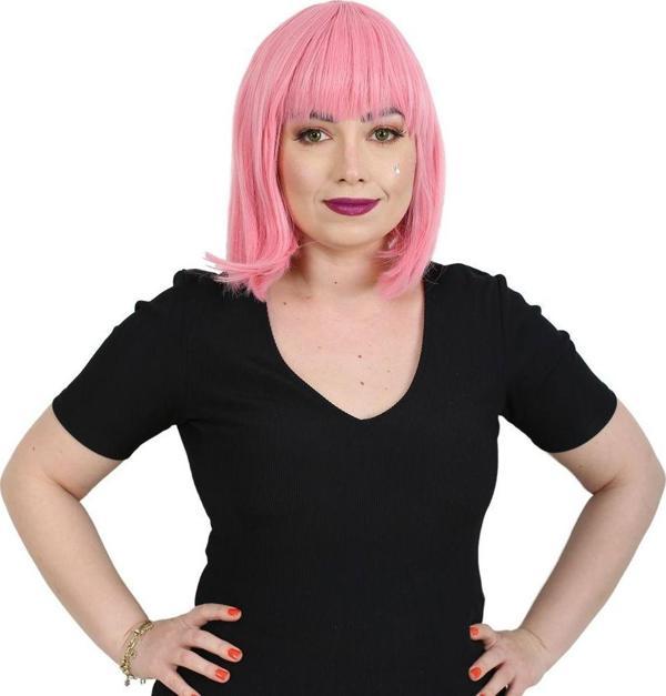  Küt Kahküllü Fiber Sentetik Peruk - Şeker Pembe - Image 1