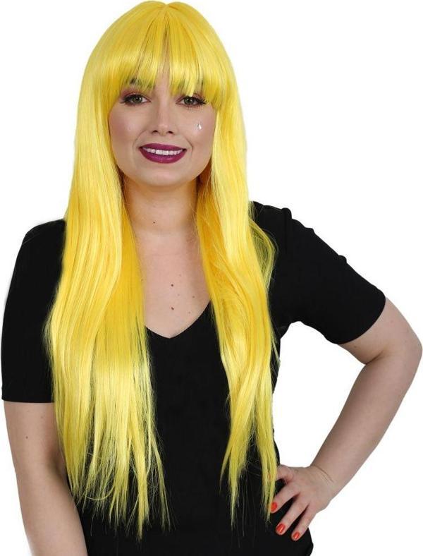  Uzun Kahküllü Fiber Sentetik Peruk - Sarı - Image 1