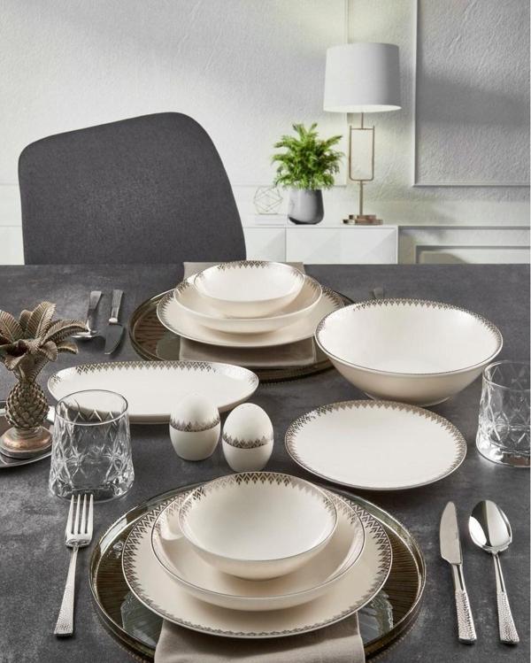 Güral Porselen Camelia 54 Parça 12 Kişilik Yemek Takımı Gold 64191 - Image 1