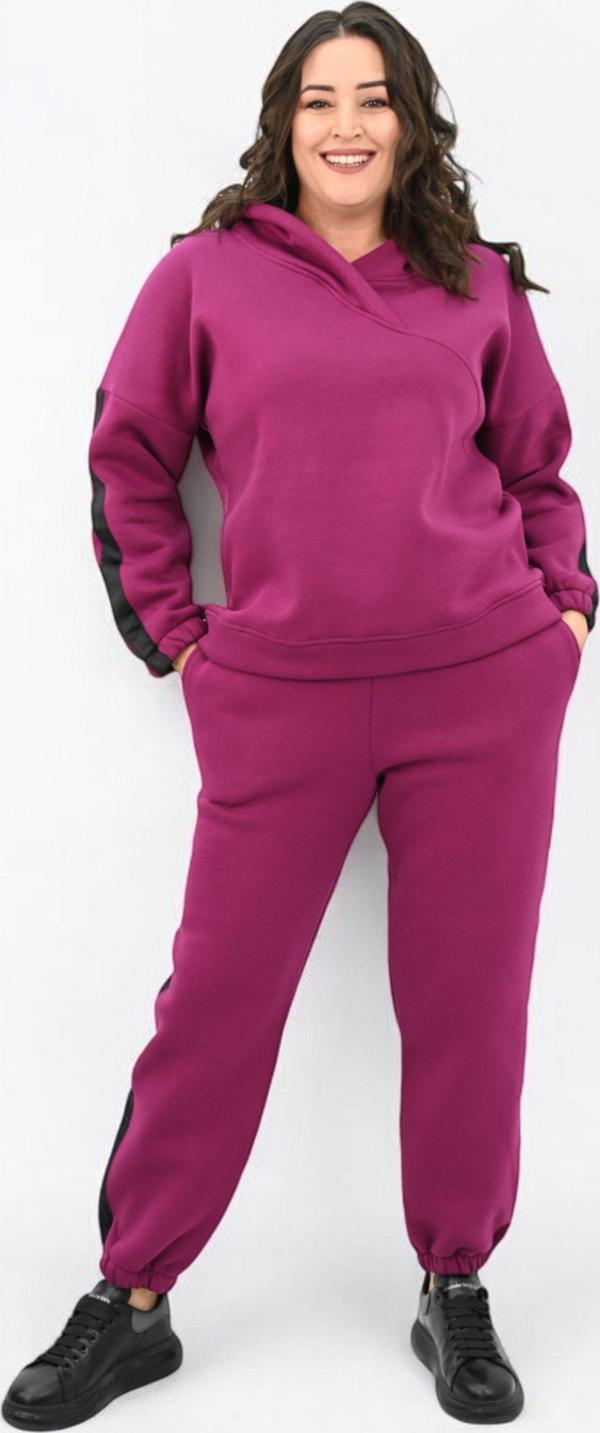 Kadın Büyük Beden Yan Şerit Detaylı Kapüşonlu Eşofman Takımı 8151-25 - Image 1