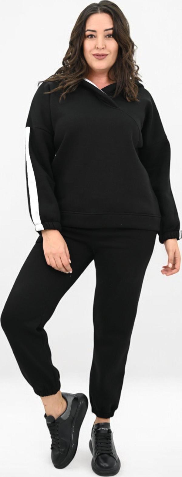 Kadın Büyük Beden Yan Şerit Detaylı Kapüşonlu Eşofman Takımı 8151-25 - Image 1