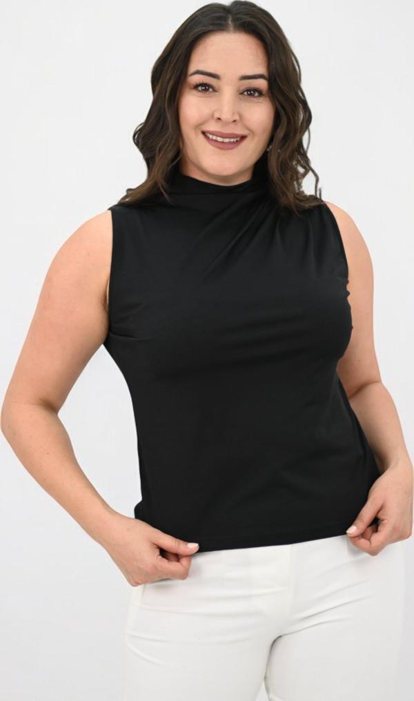 Kadın Büyük Beden Drape Detaylı Dik Yaka Bluz 1851-25 - Image 1