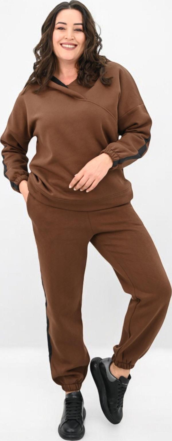Kadın Büyük Beden Yan Şerit Detaylı Kapüşonlu Eşofman Takımı 8151-25 - Image 1