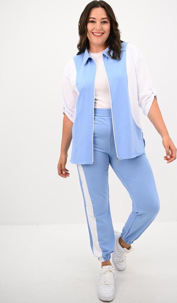 Kadın Büyük Beden Gömlek Yaka Fermuarlı Eşofman Takımı 8141-25 - Image 1