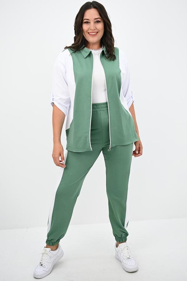 Kadın Büyük Beden Gömlek Yaka Fermuarlı Eşofman Takımı 8141-25 - Image 1