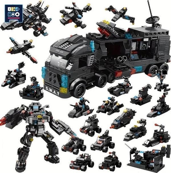 Şehir Özel Harekat 20.32 cm 3 Polis Karakolu Kamyon lego, Makine Helikopter Araba Figürleri, Eğitici - Image 1