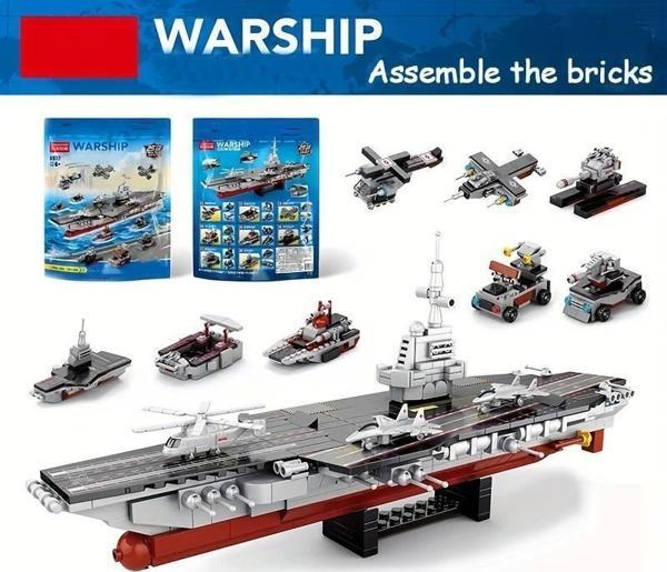 Uçak Gemisi Lego Yapı Blokları Seti 546 Parça 6-8 Yaş Donanma Savaş Gemisi Modeli Kit - Image 1