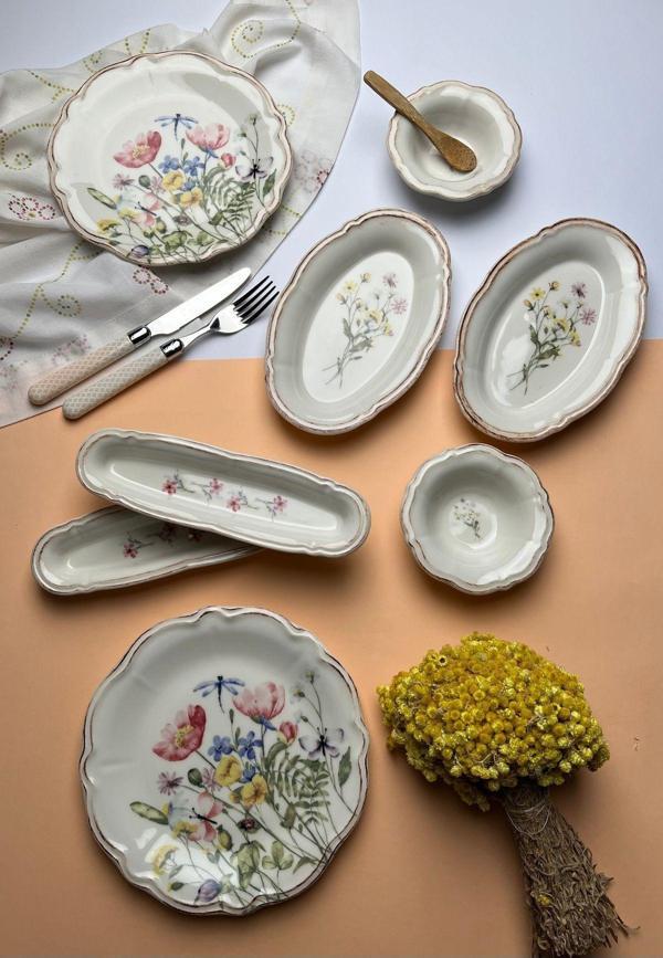 Tabak Evi Porselen Fulya Buket Kahvaltı Takımı 6 Kişilik 14 Parça - Image 1