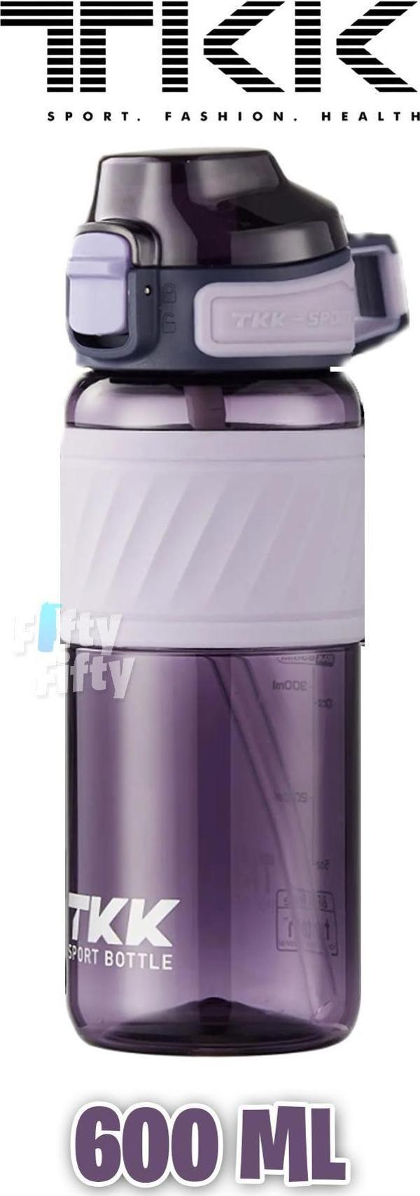 TKK 600 ML Çift Kullanım Pipetli/Rahat içim Bpa İçermeyen Taşıma Kulplu Tritan Su Matarası FFTKK1025-600ML - Image 1
