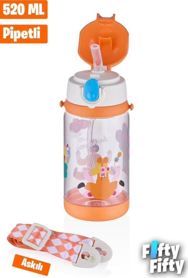Vagonlife Diller 520 ML Kalın Pipetli Tritan Su Matarası -Taşıma Askılı-Okul Çocuk Matarası -FFD2408 - Image 1