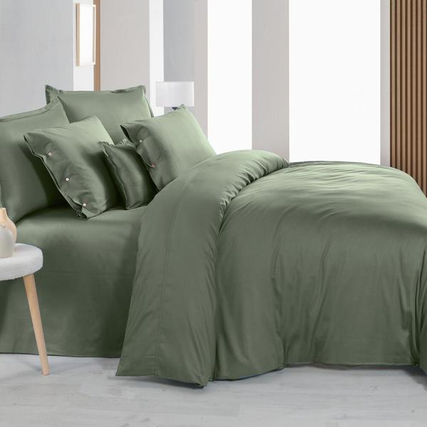 Sarev Monochrome Saten Çift Kişilik Smoke Green Nevresim Takımı - Image 1